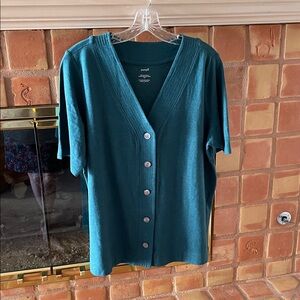 J. Jill pure jill hemp and cotton button-front top L green valley